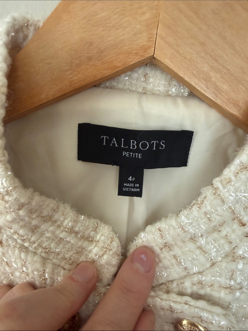 Talbots Cream Bouclé Double-Breasted Blazer with Gold Buttons 4P - Picture 2 of 6